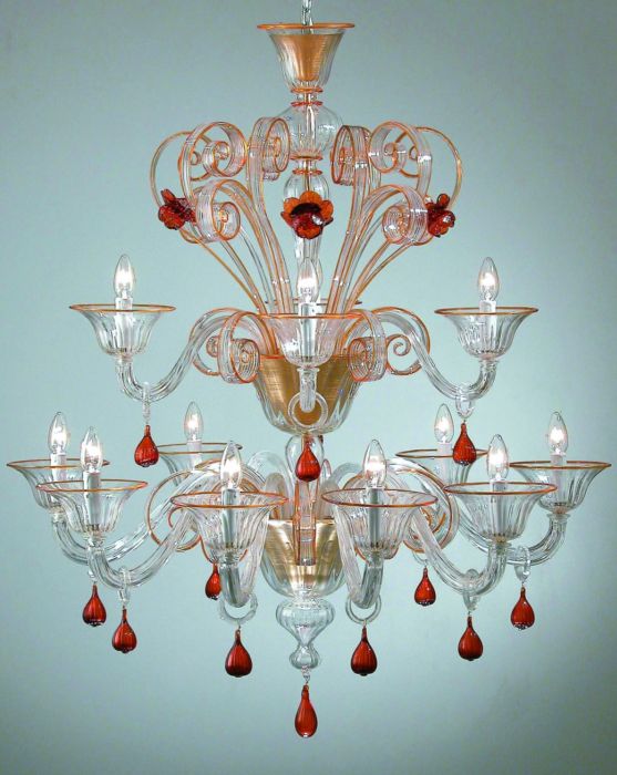 Show-stopping large Murano glass chandelier with coloured droplets