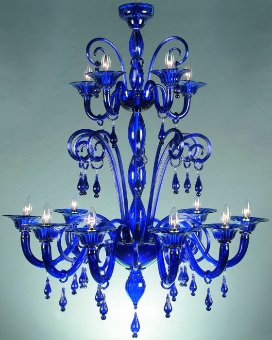 Sumptuous large cobalt blue Venetian chandelier with more color options