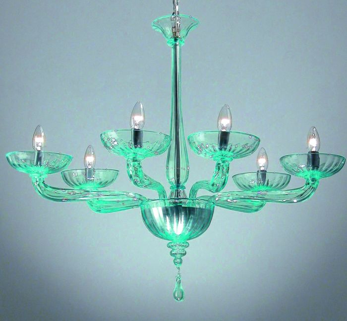 6 Light art deco style Venetian chandelier in clear aquamarine or custom colors