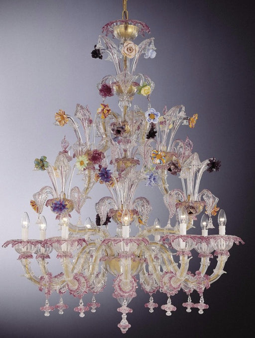 Charmimg large Murano glass flower chandelier in the 18th century Rezzonico style