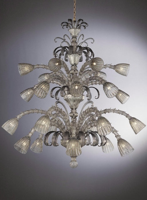 Beautiful large grey Murano glass chandelier with 24 carat gold and 24 lights