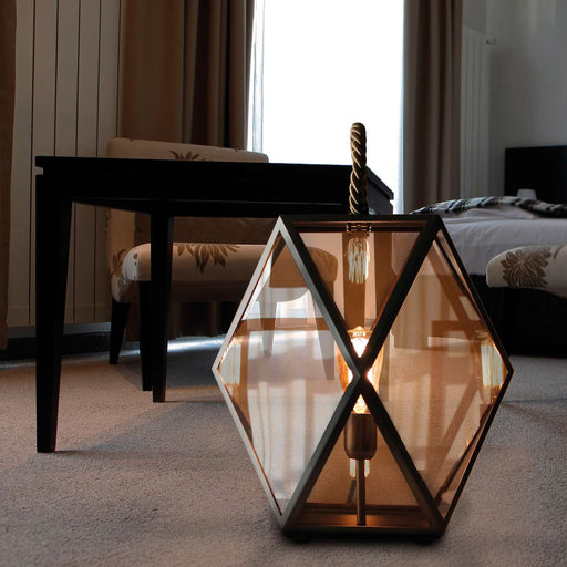 Large high-end Italian bronze  floor lantern with amber acrylic diffuser
