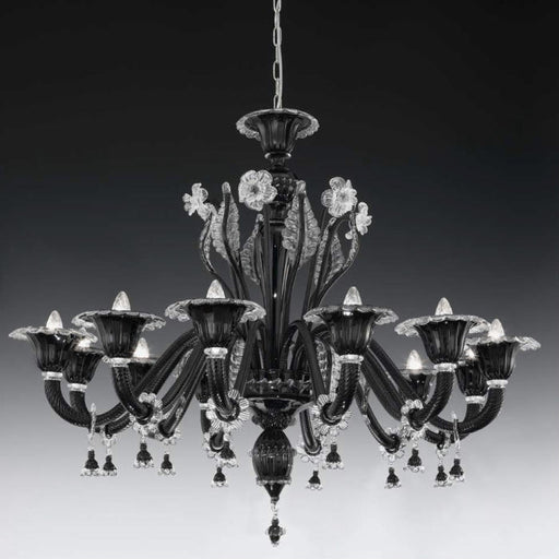 Twelve light Murano glass chandelier in custom colors  with matching lamps