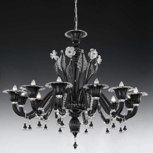 Twelve light Murano glass chandelier in custom colors  with matching lamps