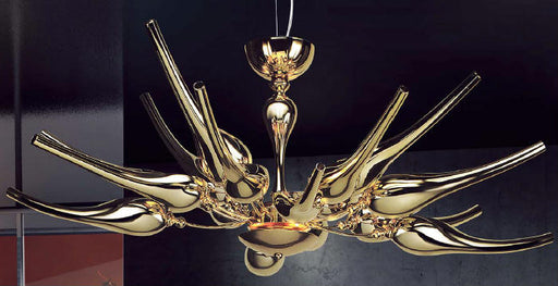 Modern metre wide glass art chandelier with metallic gold or chrome finish