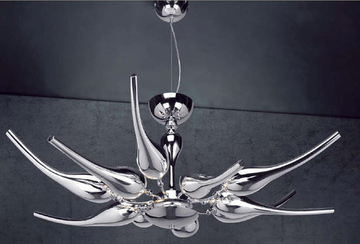 Modern 70 cm wide glass art chandelier with metallic chrome or gold finish