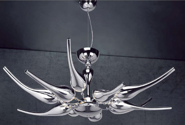 Modern 70 cm wide glass art chandelier with metallic chrome or gold finish