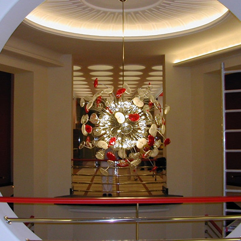 Modern hand-blown Murano glass chandelier in bespoke colors.