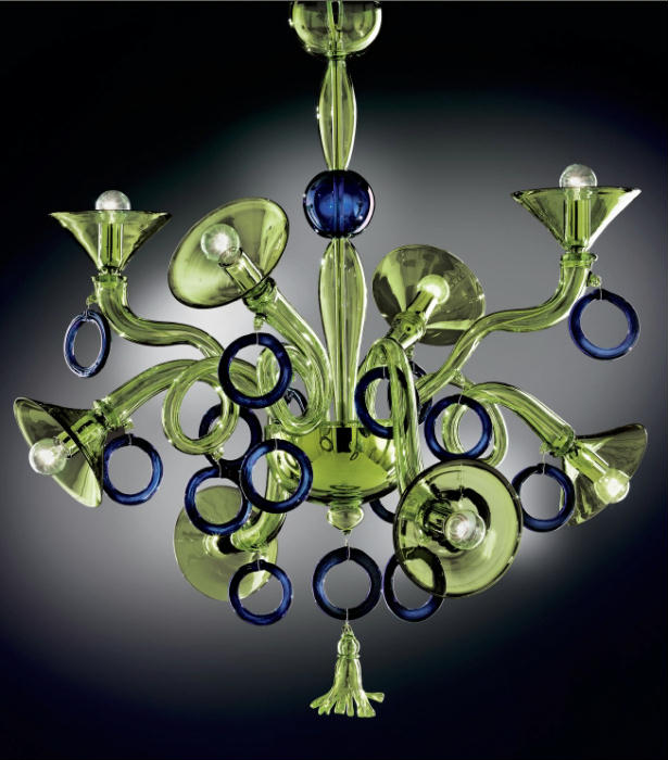Modern quirky art glass chandelier in clear Murano glass