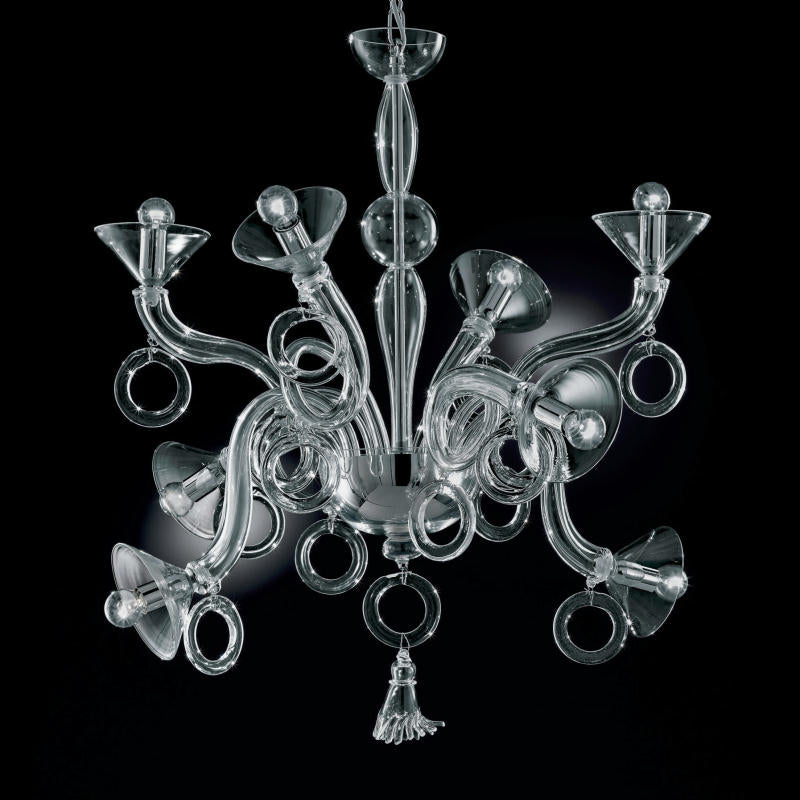 Modern quirky art glass chandelier in clear Murano glass