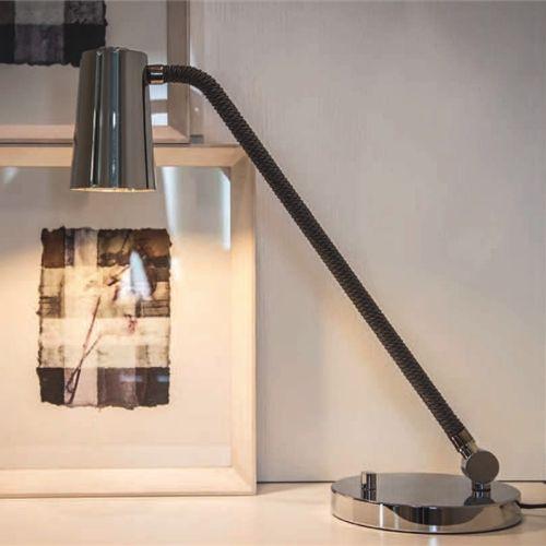 Tall modern bronze or chrome desk lamp with silk rope detail