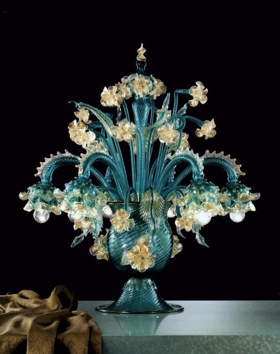 Flamboyant traditional  flambeau-style table lamp in beautiful custom colors with gold accents