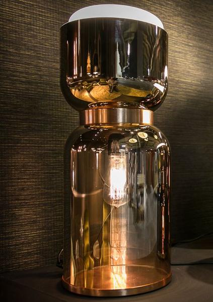 Modern black & chrome or bronze metallic blown glass lamp from Italy