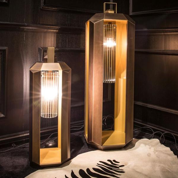 Striking modern 71 cm tall bronze and gold Italian table lantern