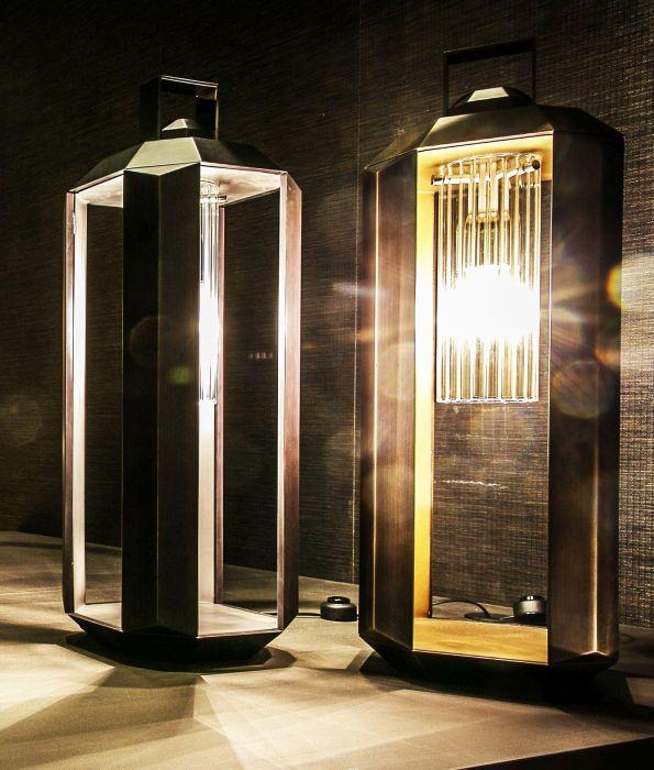 Modern 104 cm bronze or white Italian floor lantern with gold interior