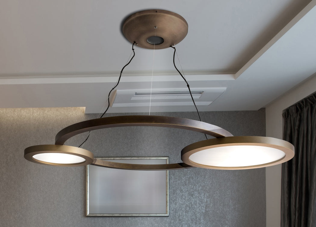 Large modern rustic style suspended ceiling light from Italy with bronze metal frame