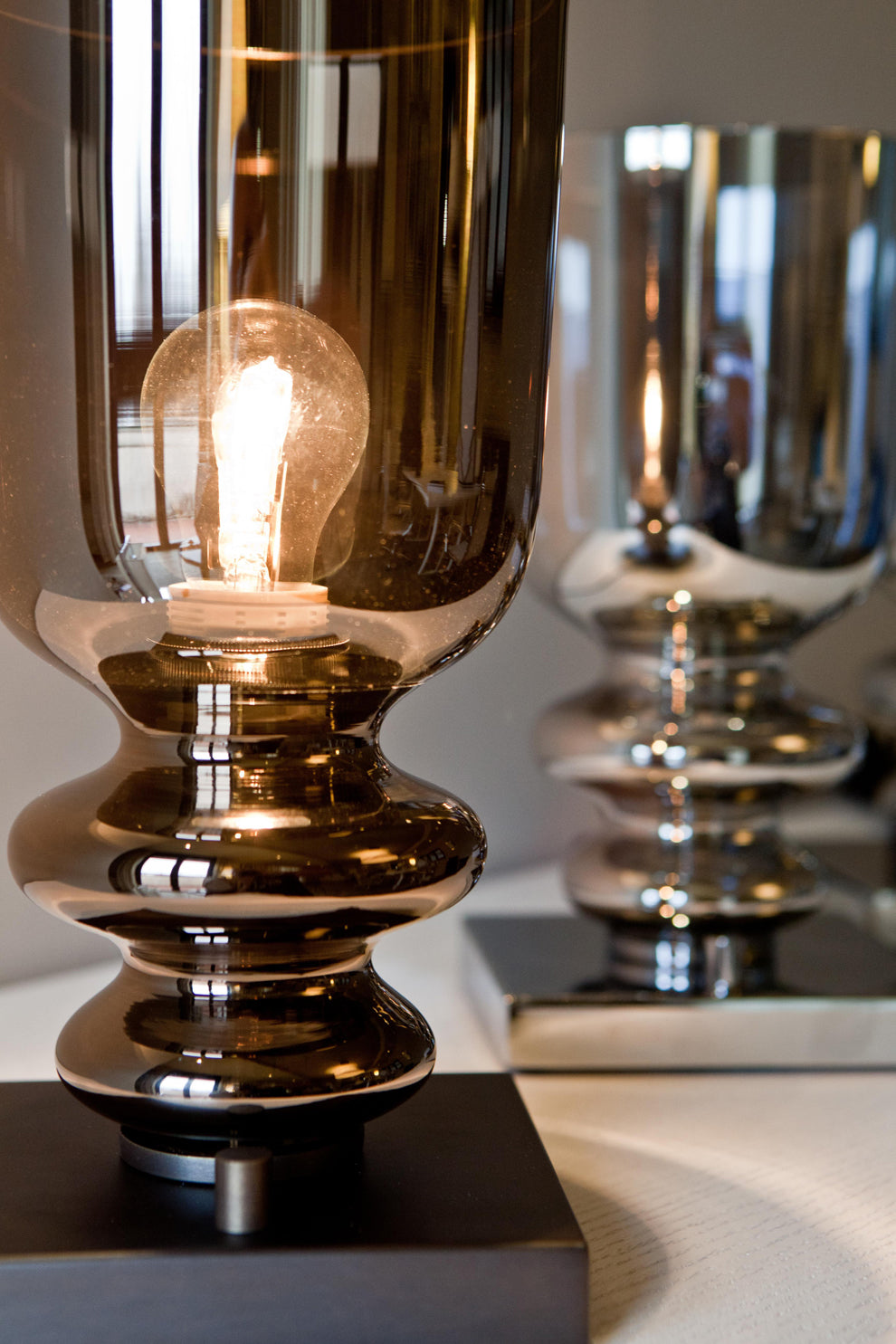 Modern Italian bronze designer table light with bronze glass diffuser