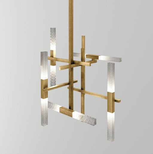 Modern oriental style brass chandelier with Italian crystal diffusers