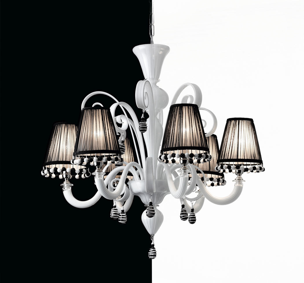 Exquisite black and white Murano glass chandelier with shades
