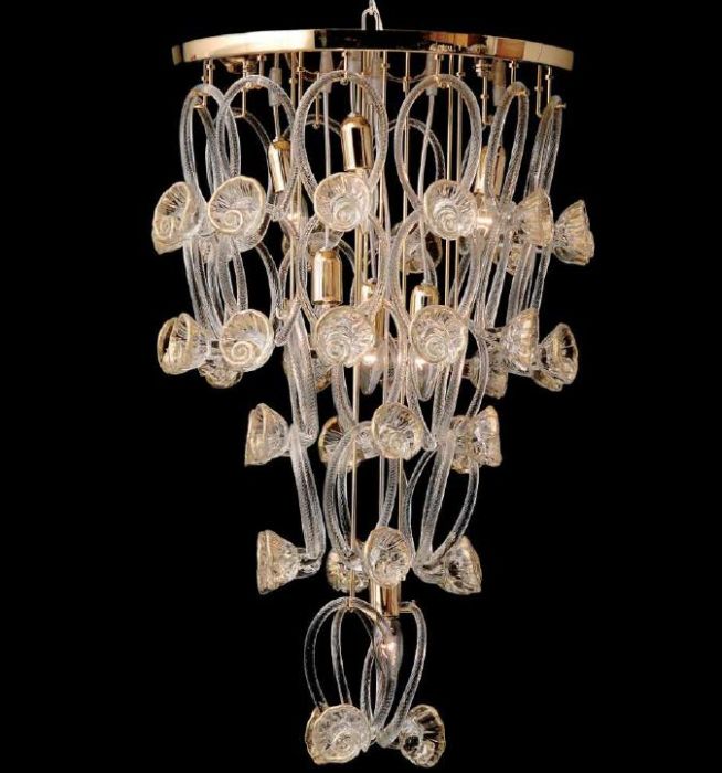 Contemporary  Murano glass flower chandelier with gold frame