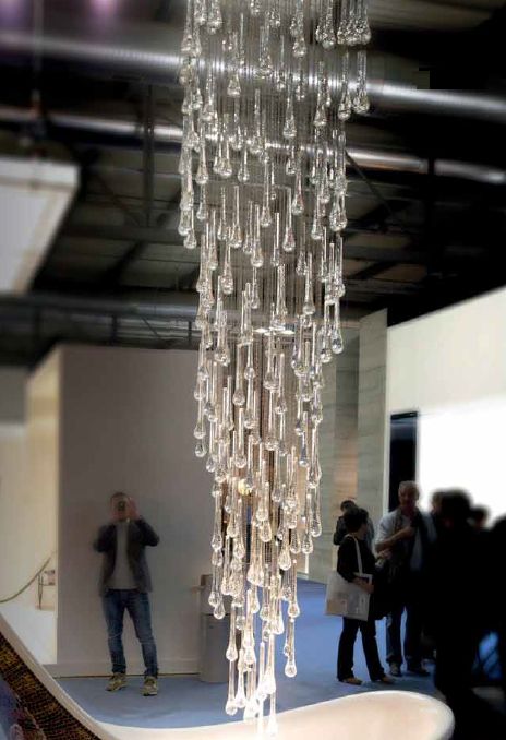 Incredible four metre tall stairwell chandelier with Murano glass droplets