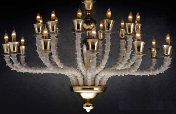 Long white Murano glass dining room chandelier