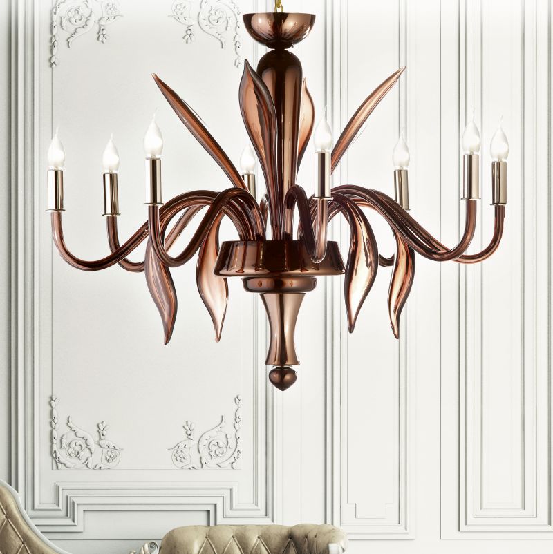 Modern Venetian glass chandelier with brown mirror finish