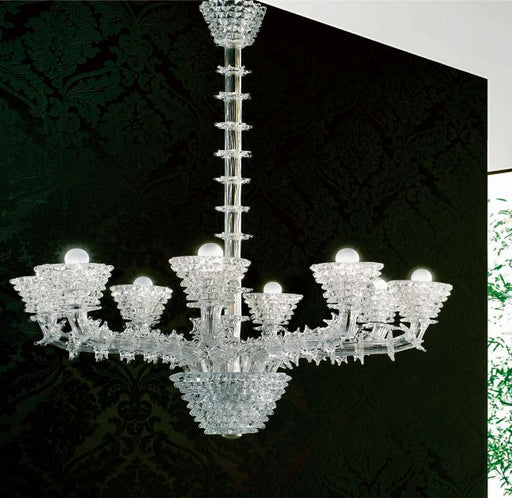 Refined glass art chandelier encased entirely in Murano glass
