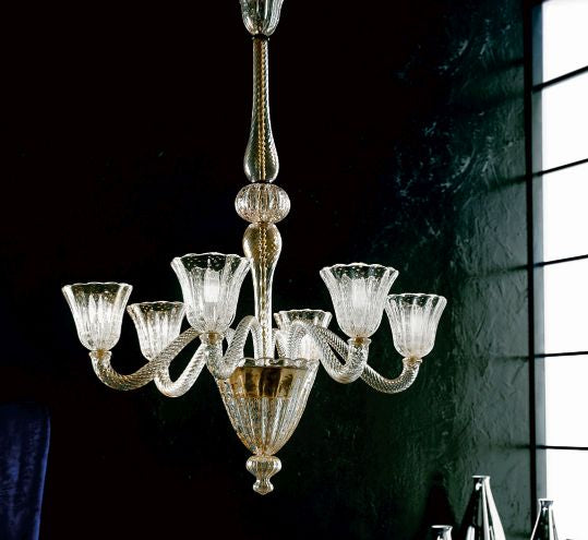 Sumptuous six light Venetian chandelier with six lights & brass frame