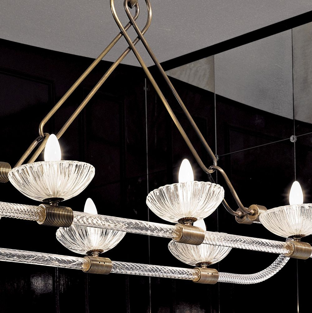 Superb 6 light Venetian brass dining room chandelier with Murano glass