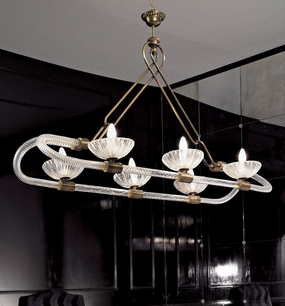 Superb 6 light Venetian brass dining room chandelier with Murano glass