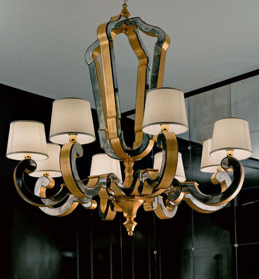 High end golden Venetian chandelier with hand-bevelled mirror inserts