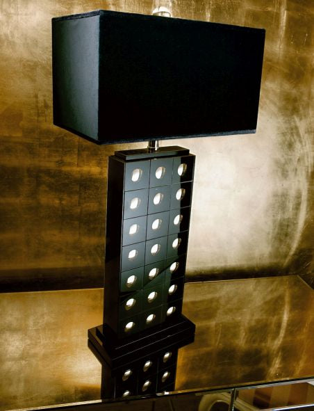 40 inch tall black art deco style table lamp in Venetian glass