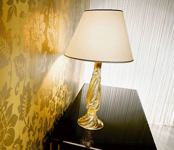 Classic Venetian table lamp with twisted clear and amber glass base