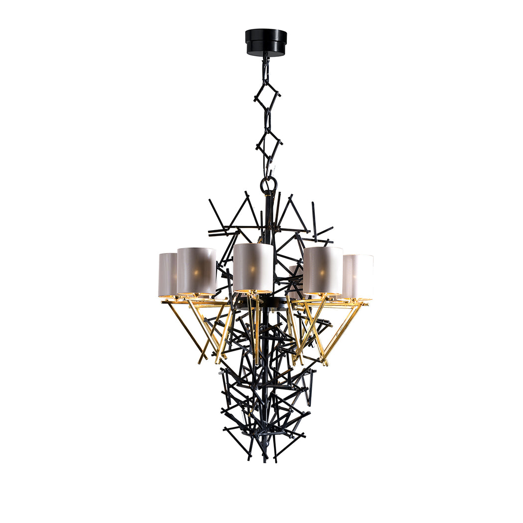 Large black modern nine light Italian chandelier with shades