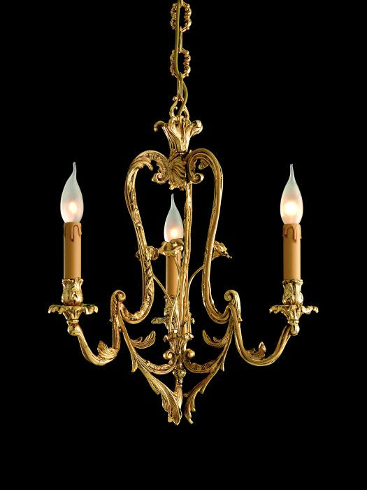 Small ornate gold-plated brass chandelier from Italy