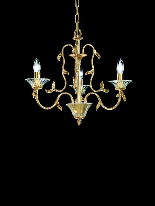 24 carat gold and brass chandelier with Murano glass bobeches