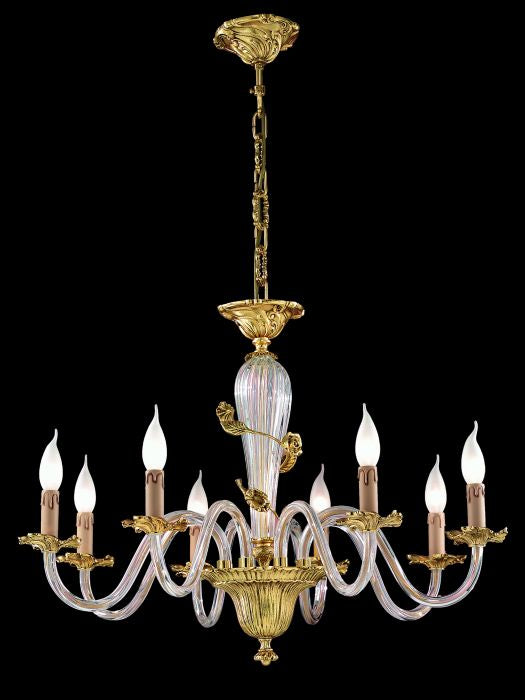 Elegant gold-plated chandelier with clear Murano glass arms