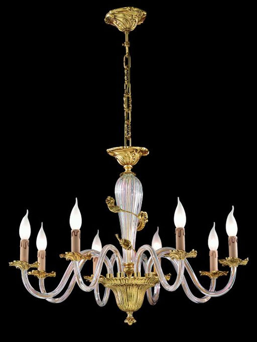 Elegant gold-plated chandelier with clear Murano glass arms