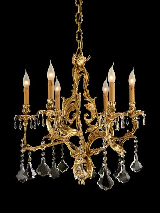 Gorgeous Italian brass chandelier with crystal pendants