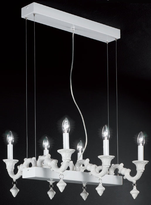 Very pretty white Bassano pottery chandelier with 6 lights