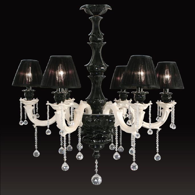 Black and white ceramic chandelier withSwarovski gems