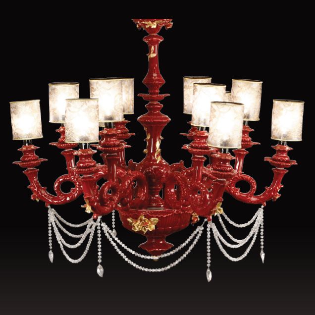 Luxury porcelain chandelier with Swarovski gems & custom colours