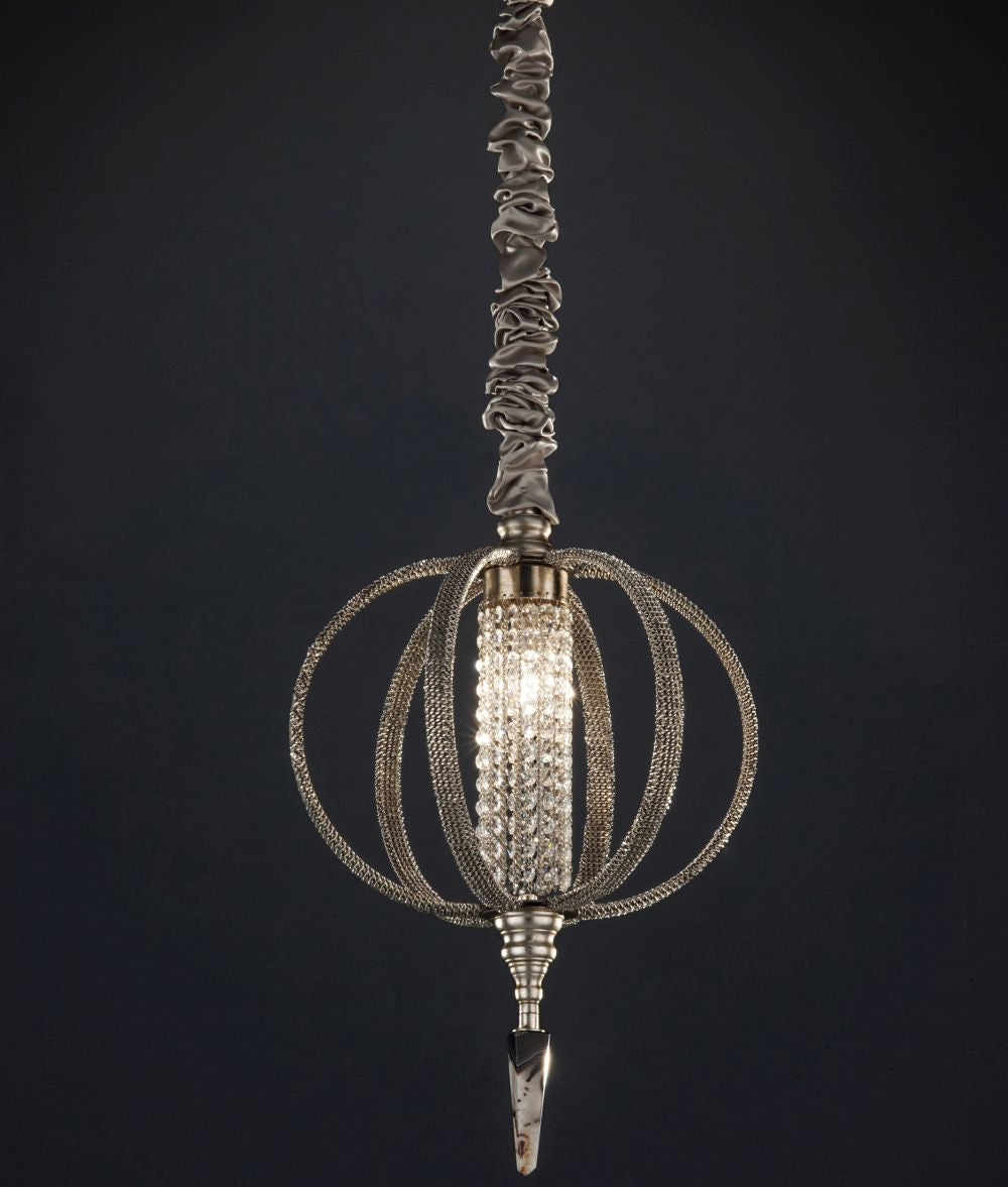 Elegant agate and crystal orb chandelier with crystal chains