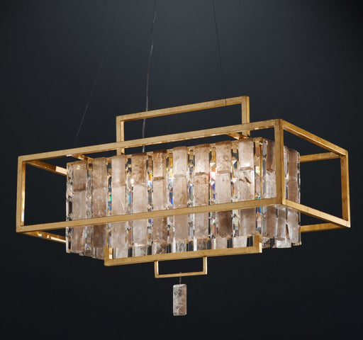 Modern industrial cage light with rock crystal lozenges