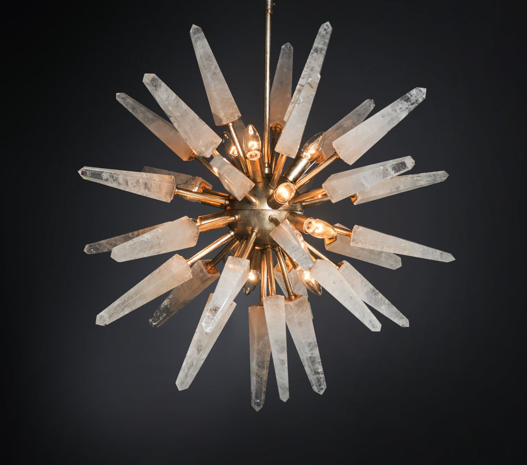 Customizable mid-century Sputnik-style  chandelier with rock crystal arms
