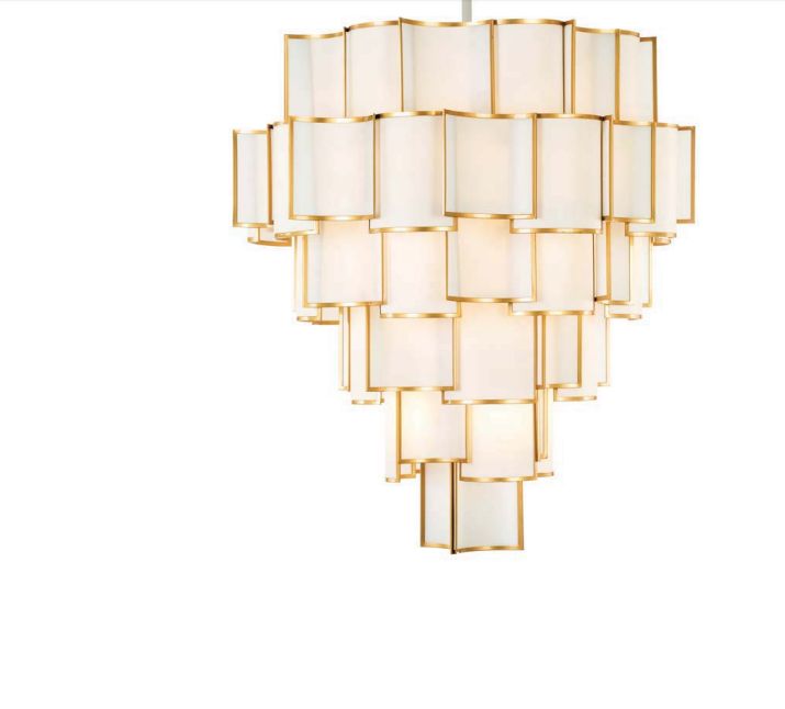 Stunning modernist-style chandelier with metal and shade options and 28 lights