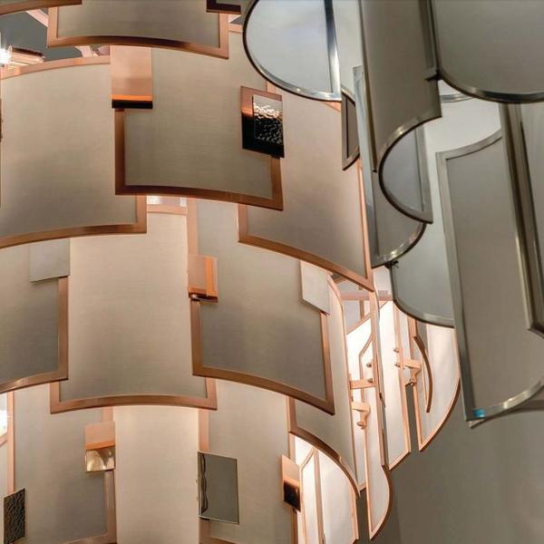 Stunning modernist-style chandelier with metal and shade options and 28 lights
