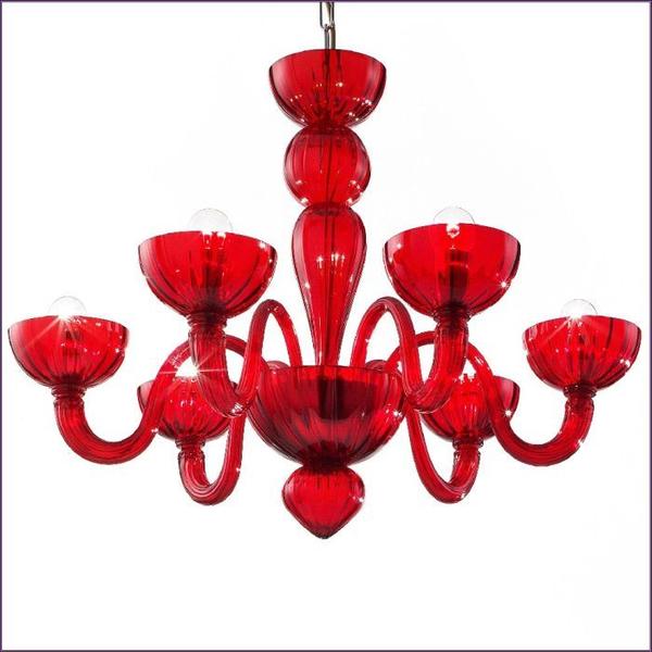 Small modern Italian 6 light chandelier in seven fabulous Murano glass colors