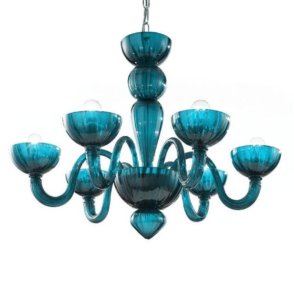Small modern Italian 6 light chandelier in seven fabulous Murano glass colors
